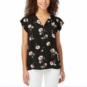 Buffalo David Bitton Women's Floral Top Blouse Short Flutter Sleeve Shirt Size M